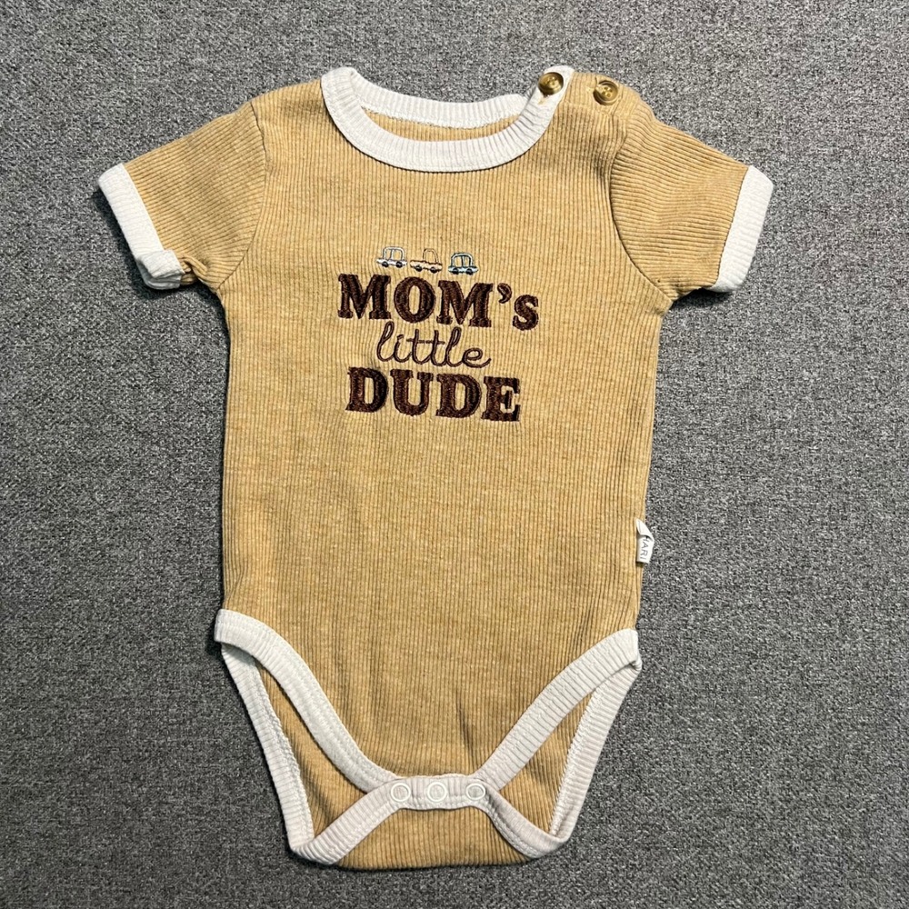 Tahari Baby Bodysuit Tan Ribbed Moms Little Dude 3/6M Boy Romper
